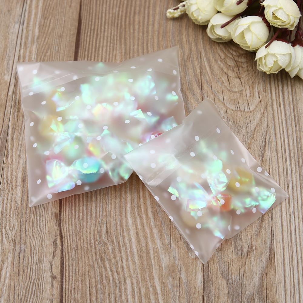 100 PCS Gift Cookie Hot Seal OPP Self Adhesive White Dots Plastic Packaging Bag