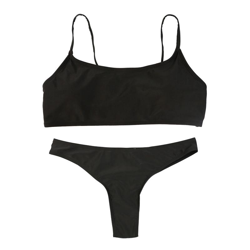 Женский купальный костюм, комплект, сексуальный бюстгальтер с подкладкой пуш-ап, стринги с низкой талией, однотонный комплект бикини, треугольный купальник, танкини