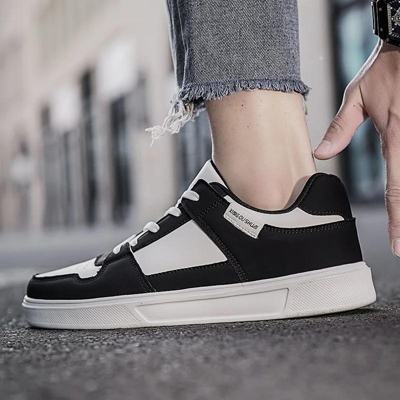Mens's Casual Sneakers Luxury PU Leather Skateboard Shoes Fashion Patchwork Low Top Sports Shoes for Men 2024 New Trend Sneaker