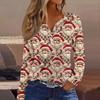 Women's Fashion Casual V-Neck Button-Up Long-Sleeve T-Shirt With Christmas Print Top