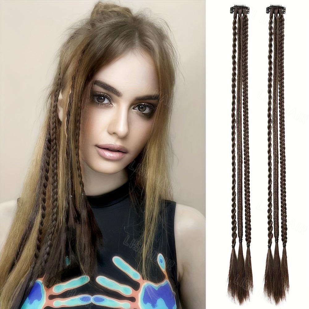 MISS WIG Braid Clip In Hair Extensions 2Pcs Braids Long Synthetic Ponytail Hairpieces Hair Clips Hair Accessories For Women Girls Daily Cosplay