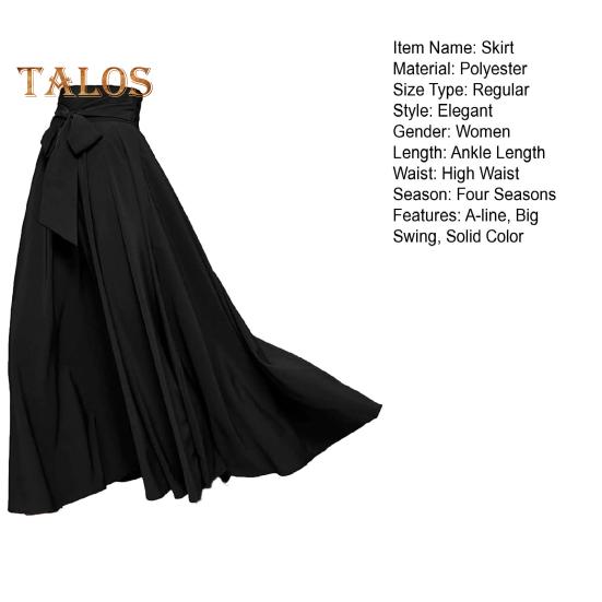 Женская макси-юбка на шнуровке с высокой талией трапециевидной формы, большие качели, сплошной цвет, широкая полоса, плиссированная длина до щиколотки, свободная весенне-летняя юбка в коммутационном стиле