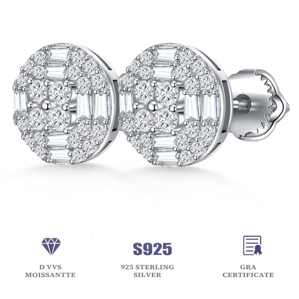 Round Cut Moissanite 925 Silver Stud Earrings 14K White Gold Plated Earring