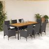 VidaXL Garden Dining Set and Cushions 9 Pcs Black Rattan Acacia, Outdoor Dining Set 3278668