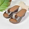 Leisure Silver Slip On Sandals Women Summer 2025 Vintage Plus Size 43 Slippers Comfortable Soft Sole Wedge Heels Slides Woman