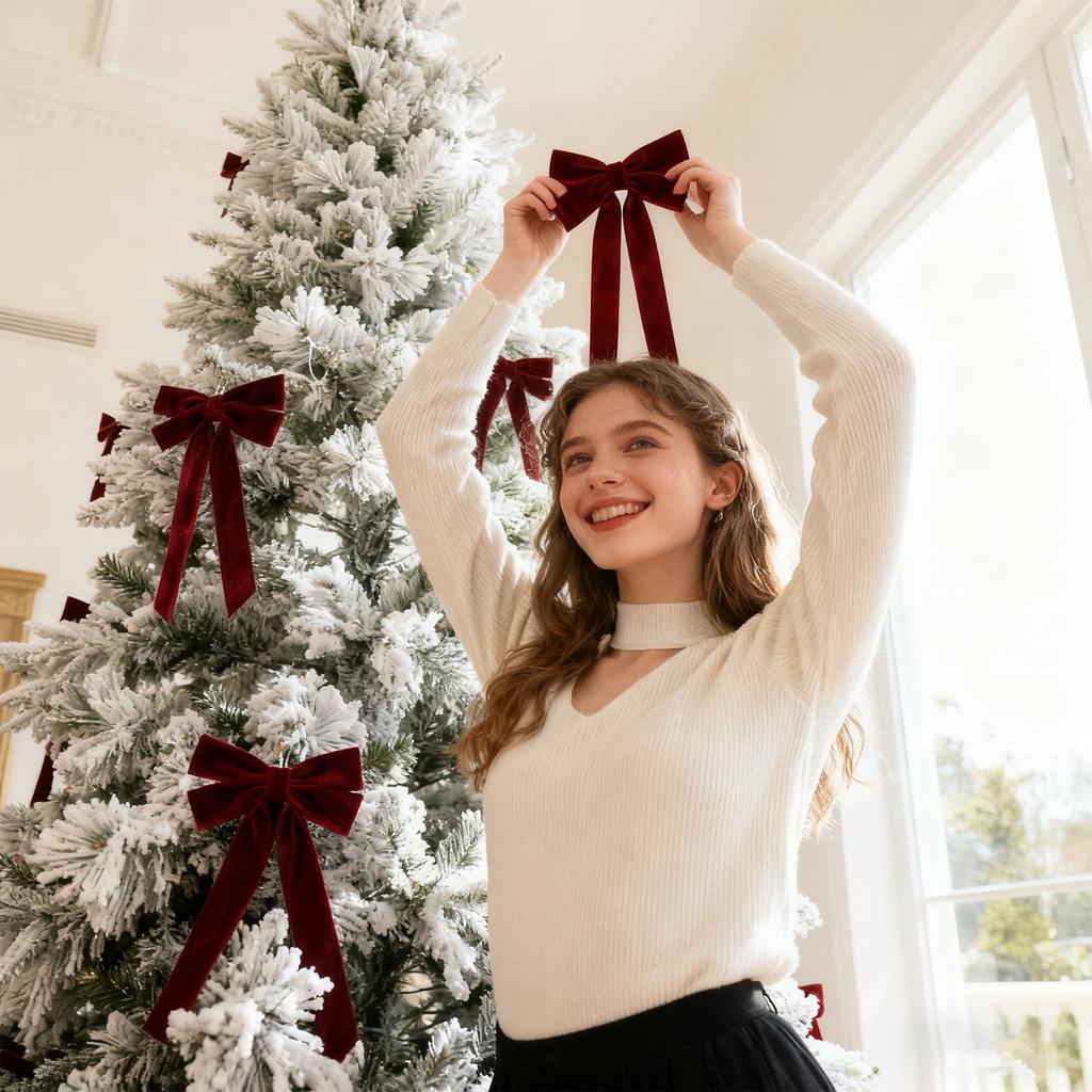 Украшение в виде банта для рождественской елки, Маленький бархатный бант для рождественской елки - Украшение для вечеринки, свадьбы, дома