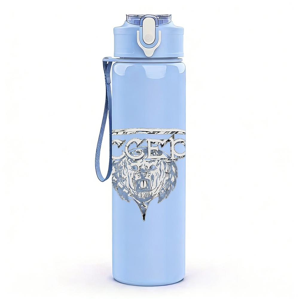 1PC Shield winged crest monochrome print 750ml colorful plastic sports water bottle leakproof pop up lid with straw for outdoor work home use