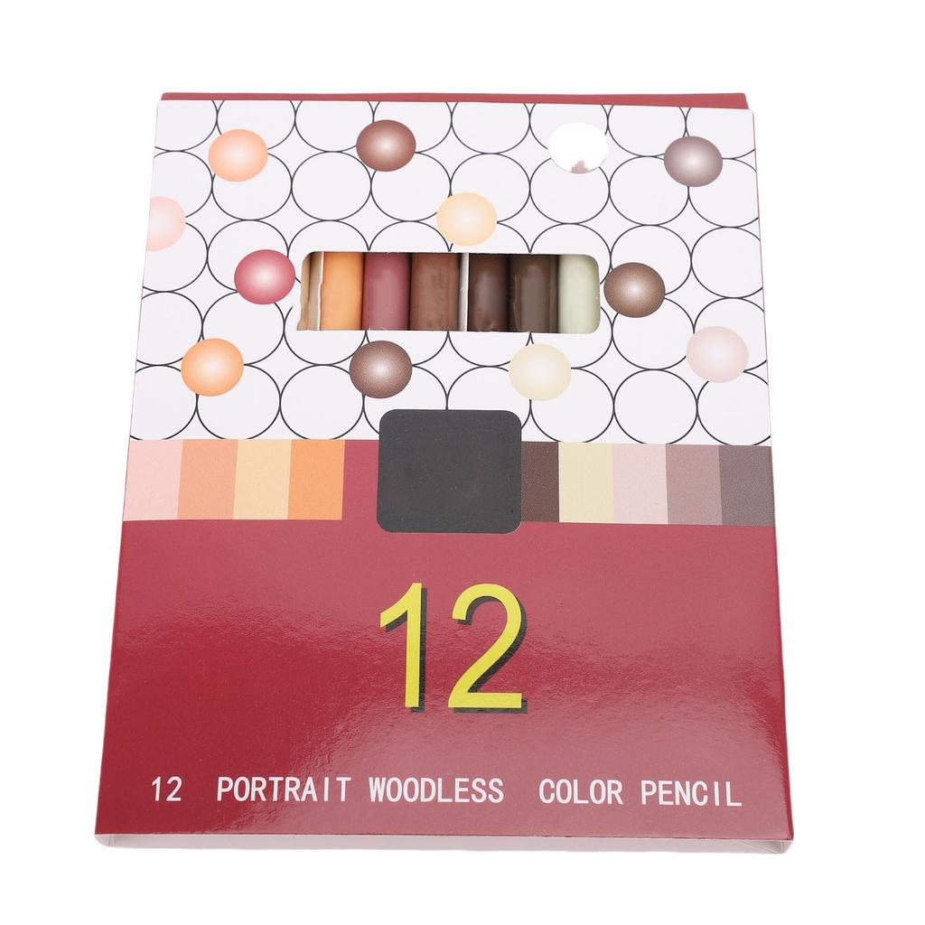 12Pcs Woodless Pencils Colored Pencil Set 12 Colors Adult Student Painting Supplies Portrait Color