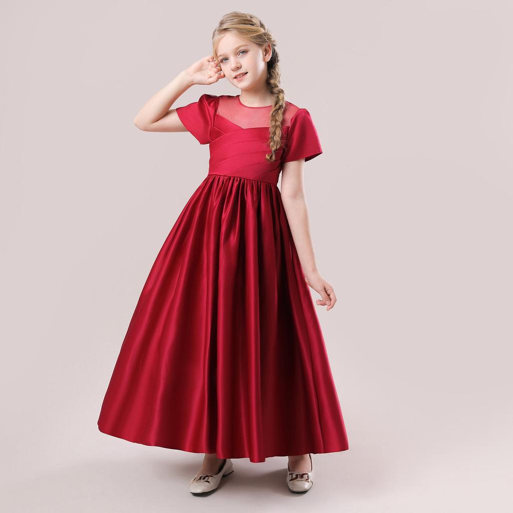 Вечернее платье принцессы из кованой ткани с короткими рукавами для девочек среднего и большого размера для выступлений на фортепиано и на сцене