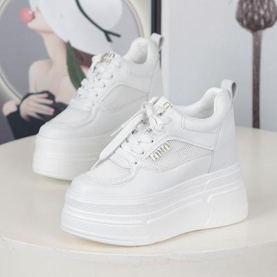 Мода 12 см Женская повседневная обувь для ходьбы Лето Осень На шнуровке Кожаные Высококачественные кроссовки Модные женские кроссовки на толстой подошве