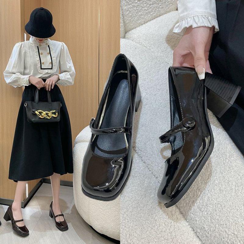 Модная вечерняя обувь на высоком каблуке черного цвета для женщин 2024 Женская летняя обувь Квадратный японский стиль Лолита Туфли-лодочки на каблуке Готический повседневный