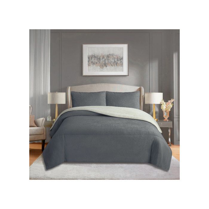 Couette polaire microfibre doublé sherpa 180x260 cm BICOLORE gris, par Soleil d'ocre