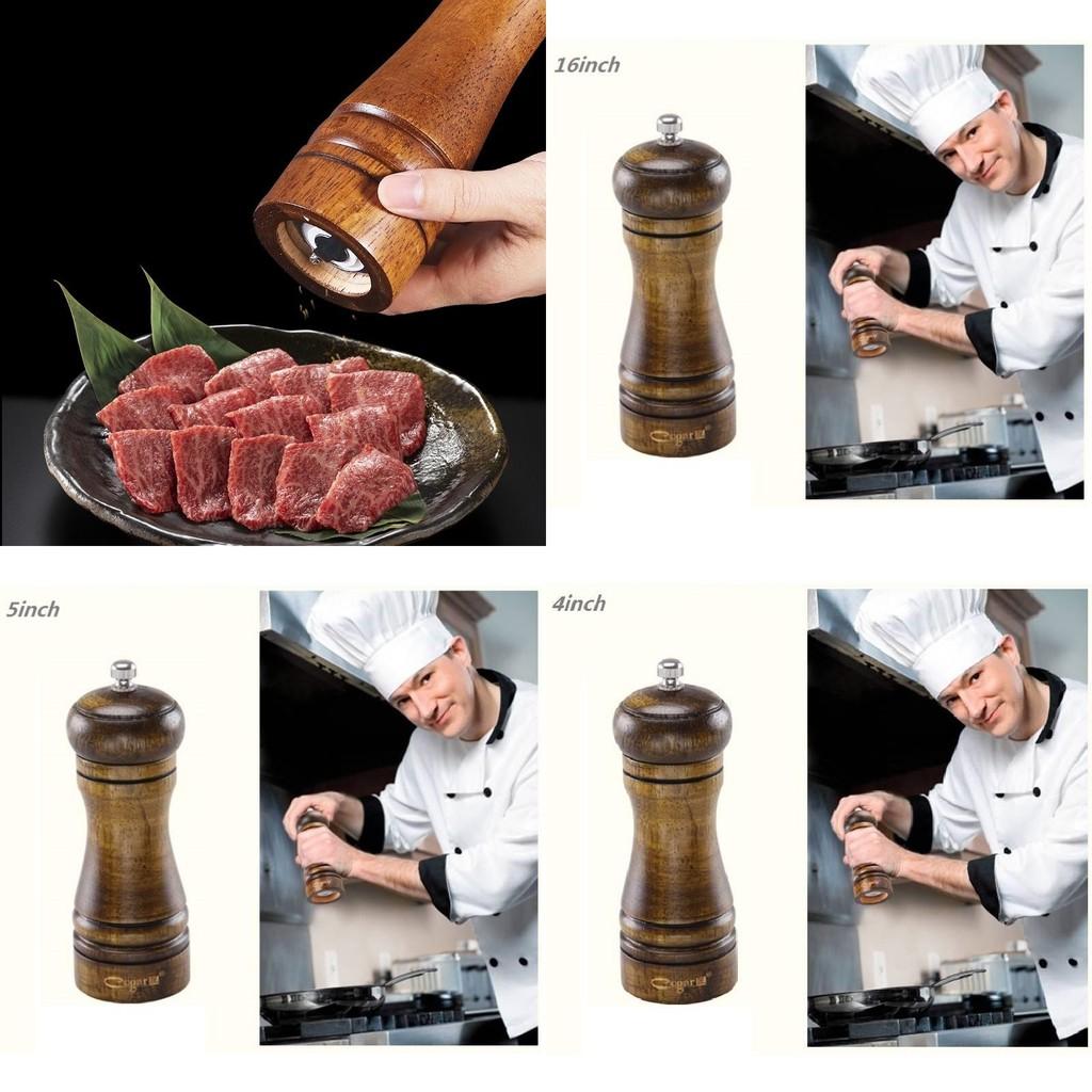 Деревянные солонка и перечница в античном стиле с ручной мельницей для кухни и столовой