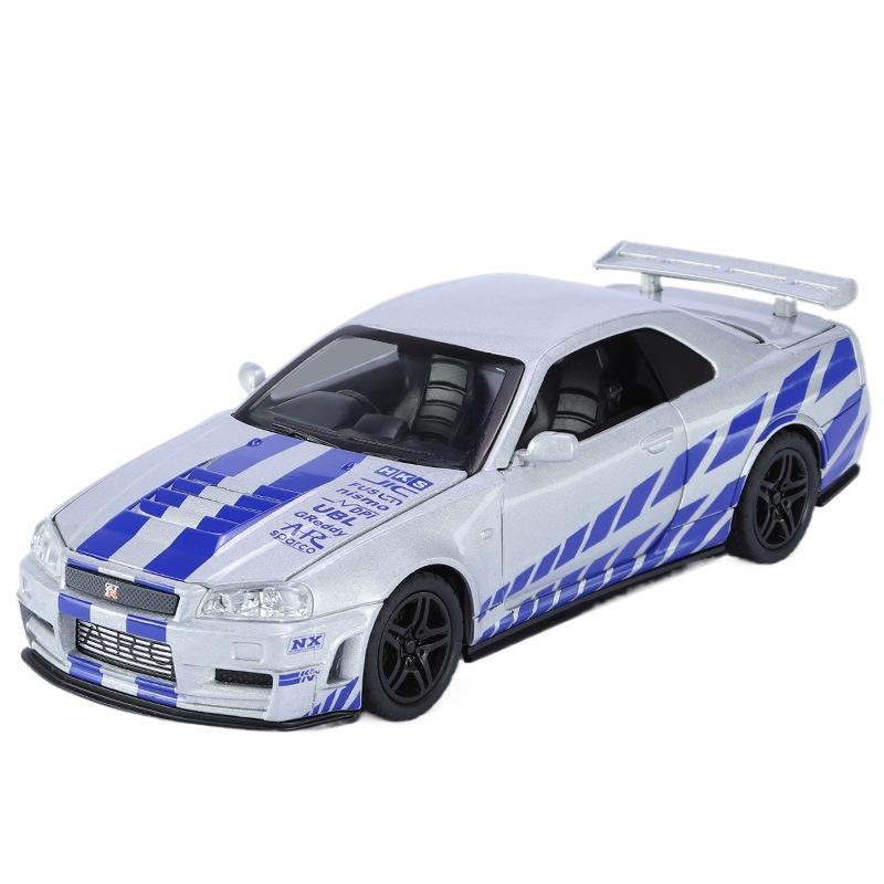 1/32 Nissan Skyline GTR R34 игрушечная модель автомобиля литая миниатюрная модель со звуком и светом инерционная коллекционная подарочная детская для мальчиков