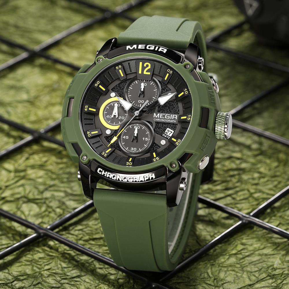 Red Watch Men Military Sport Silicone Strap Chronograph Quartz Wristwatch with Luminous Hands Date 3atm Waterproof Orange