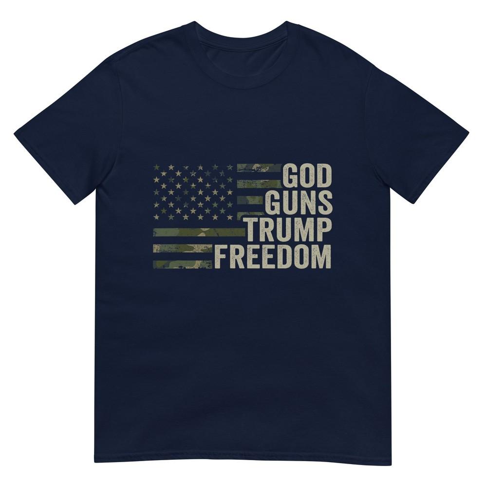God Guns Trump Freedom Funny Camouflage Pro Gun Usa Flag TShirt