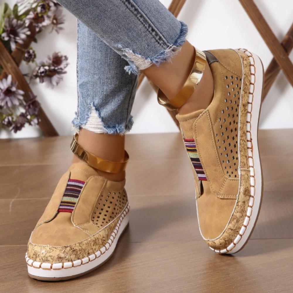 Вулканизированная обувь, женские кроссовки без шнуровки, неглубокие лоферы, дышащая повседневная женская обувь с открытыми отверстиями, женская обувь, большие размеры 43