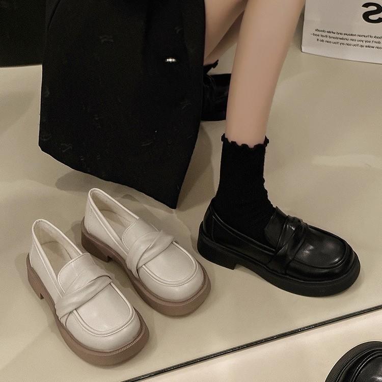 Loafers Women's Spring and Autumn 2025 New One-pedal Casual Women's Shoes Platform Single Shoes Black British Style Small Leather Shoes