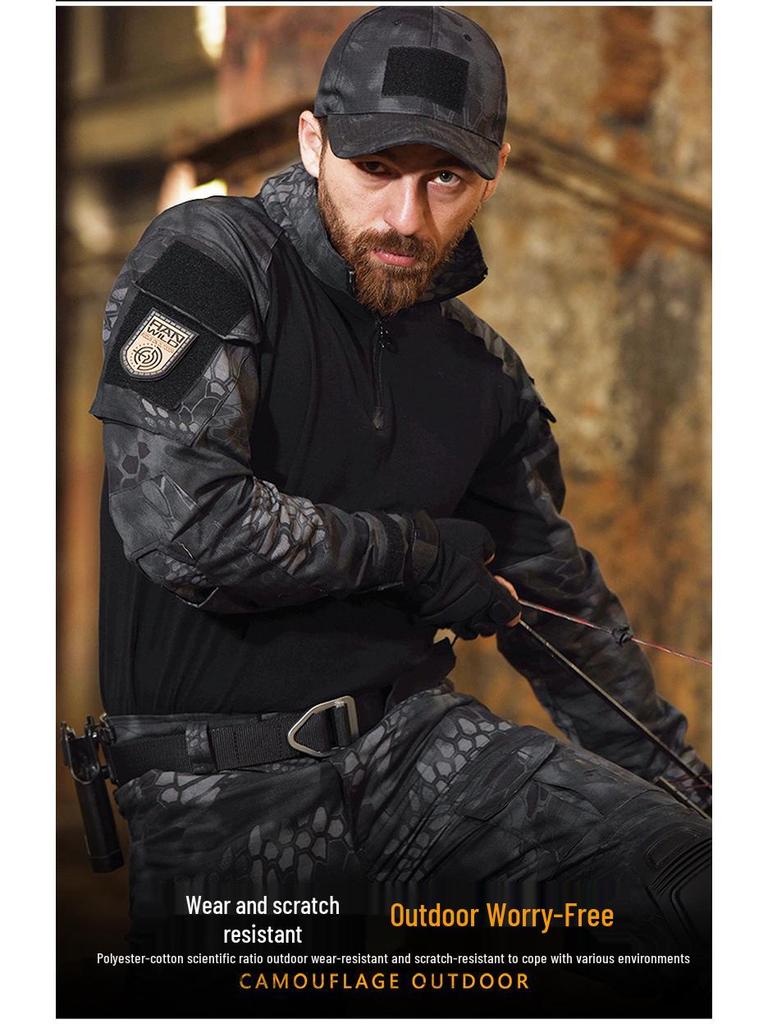 Plus-Size Tactical Camouflage Long-Sleeve Frog Suit Set (No Protective Gear)