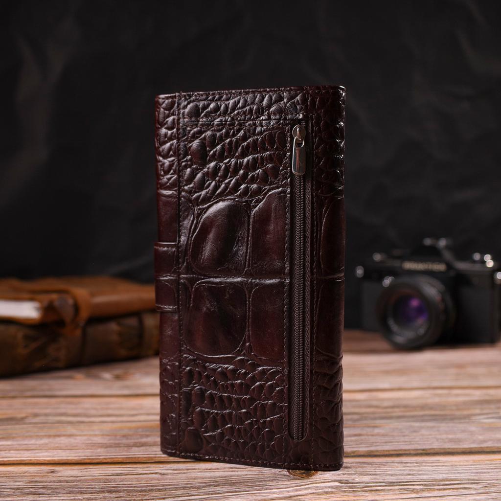 Excellent Stylish Men's Wallet Made of Genuine Leather with Crocodile Embossing CANPELLINI 21846 Brown