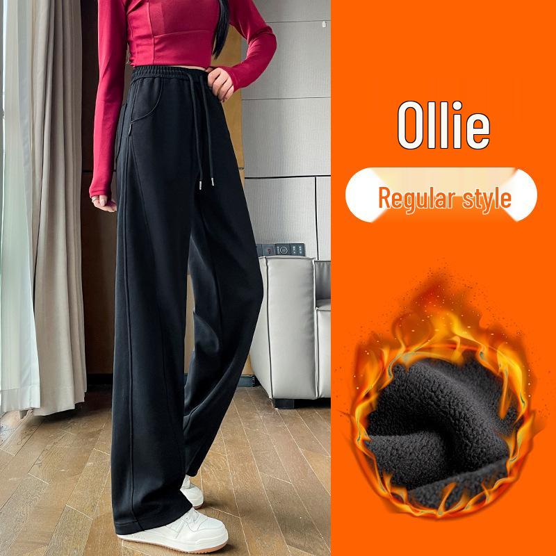 Женские спортивные штаны с флисовой подкладкой 2024: Драпировка, Узкий, Прямой слим, и Широкие брюки для Весны и Осени