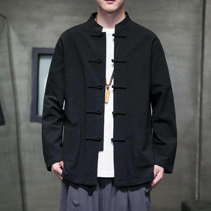 Men's Cotton Linen Long Sleeved Shirt Men's Autumn Hanfu Tang Buttoned Jacket