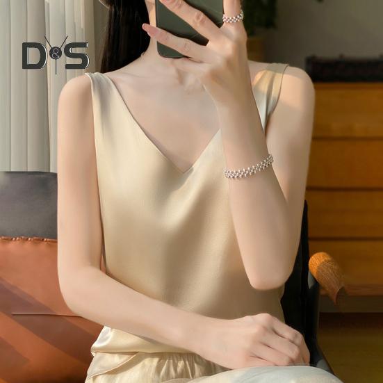 Женский жилет с V-образным вырезом без рукавов, однотонные топы свободного кроя из гладкого атласа, универсальная повседневная одежда