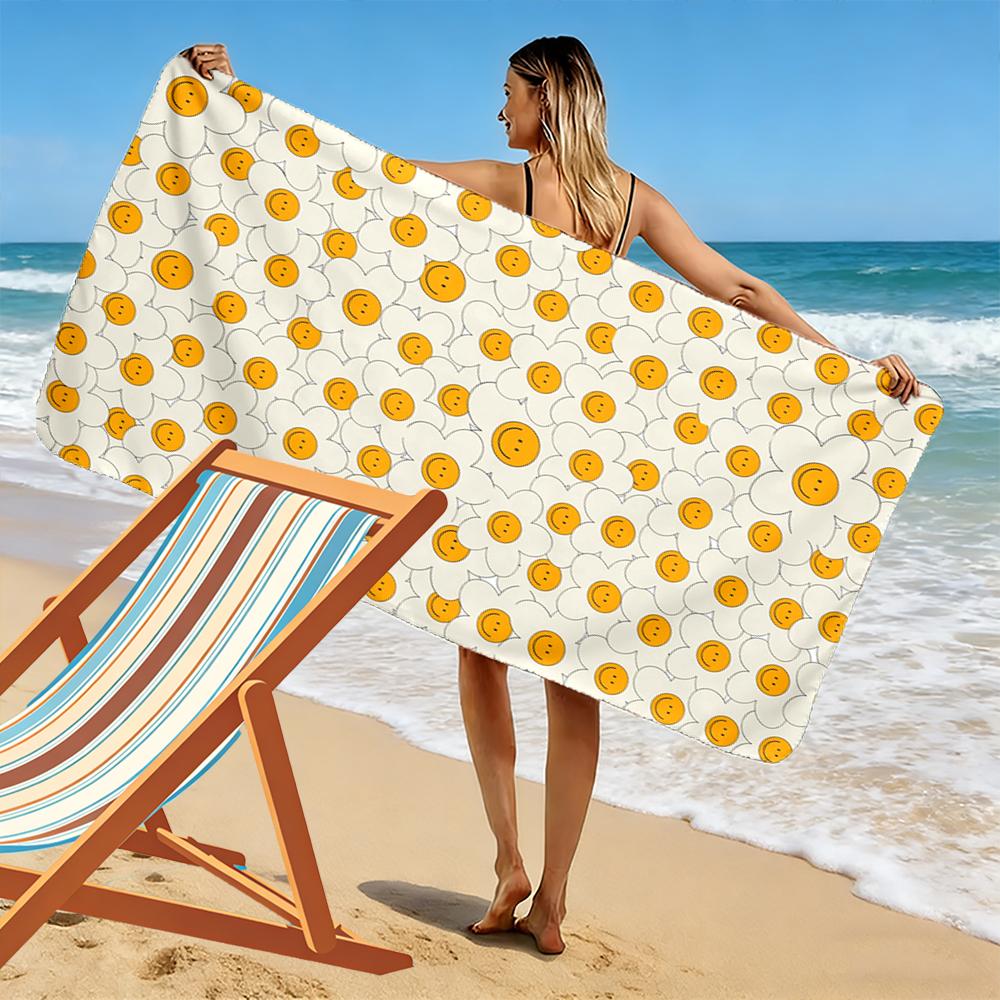Smiley Face Flowers Pattern Towel Beach towel quick-drying for travel outdoor sports jogging beach and swimming