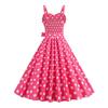 Women Vintage Dress 50s Retro A-line Big Swing Sleeveless Dot Print Contrast Color Elastic Bust High Tight Waist Backless