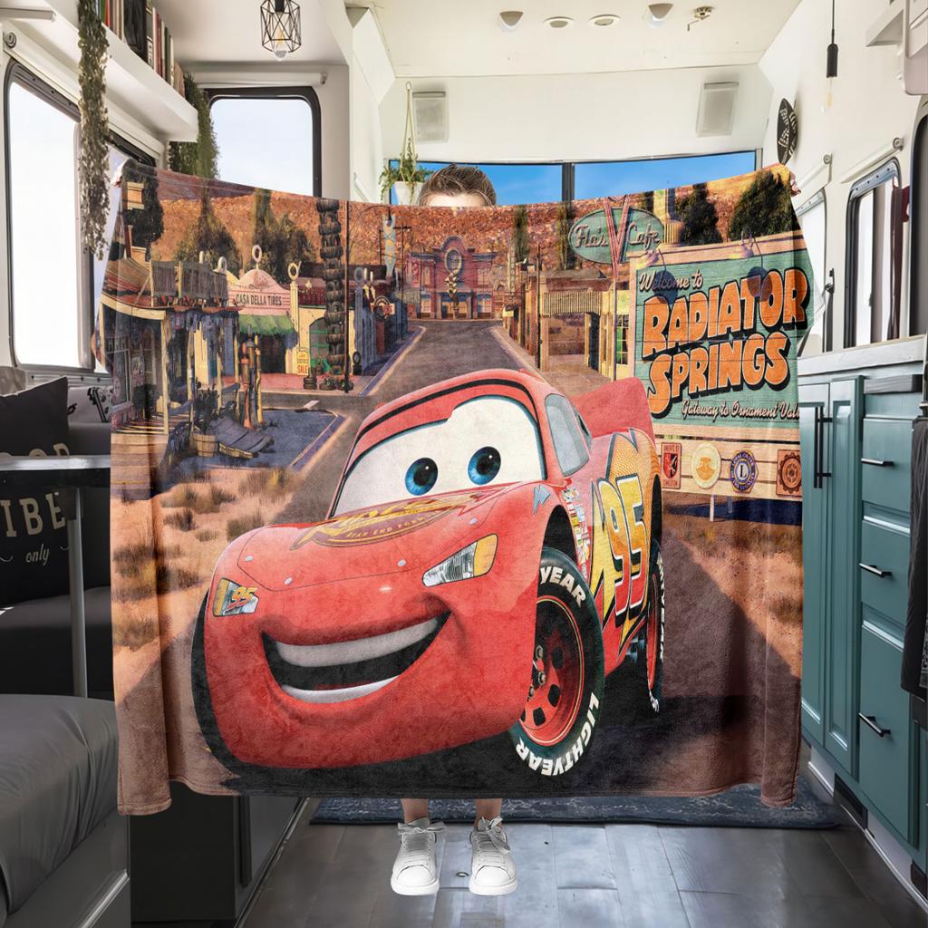 Cars Print Flannel Blanket Cartoon Style for Sofas Beds Bedrooms Chairs Travel Picnics Home Decor All Seasons New Set
