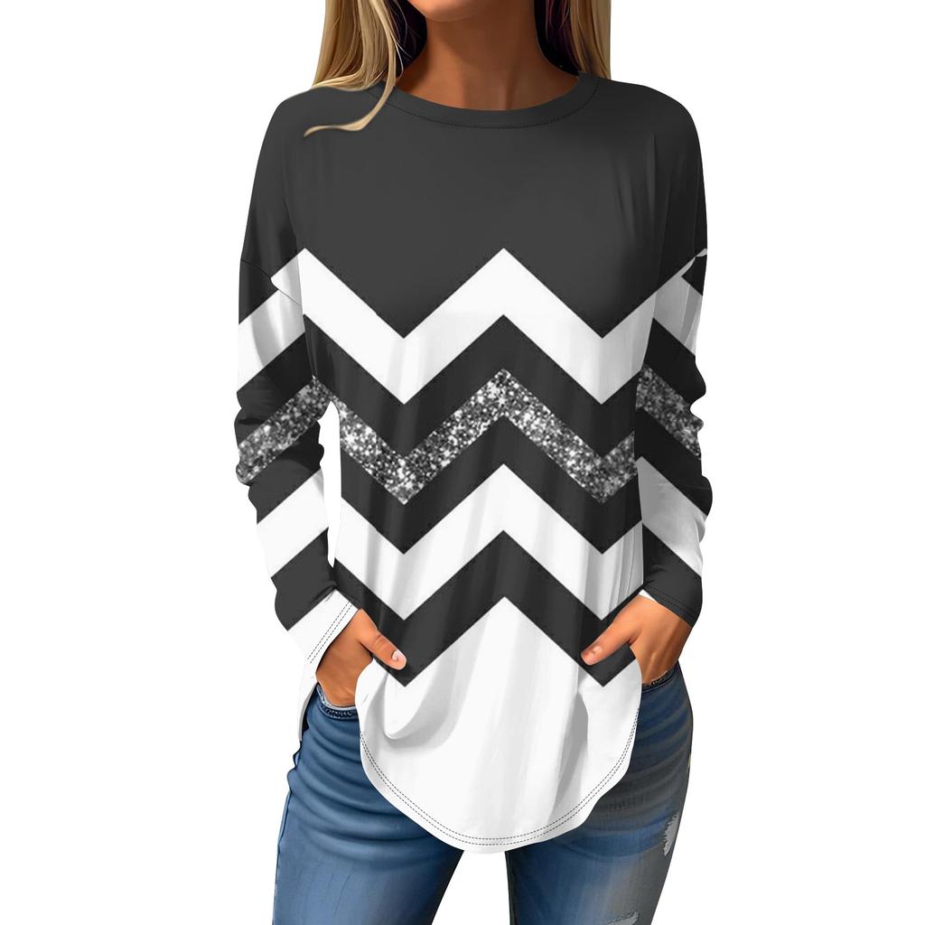 Fashion Women's Casual Long Sleeved Round Neck Printed Tops