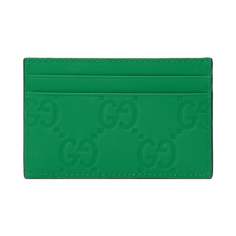 Gucci Allover Double G Logo Leather Card Holder Men's Green