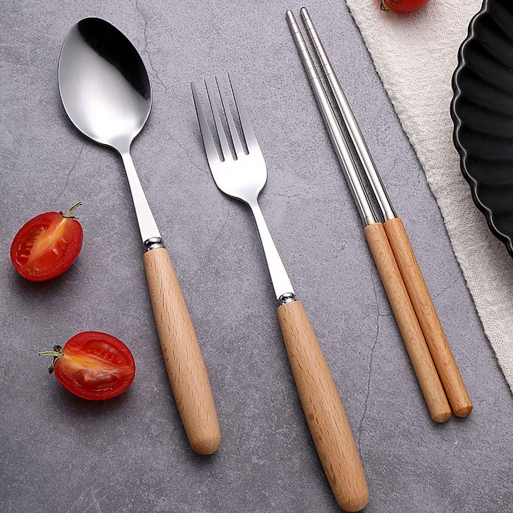with Box Tableware Set Wooden Handle dinner dessert fork  for Student Home Kitchen Office