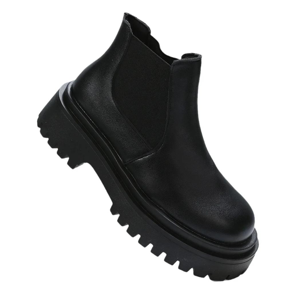 Женские ботинки челси на массивной платформе, осенне-зимние ботильоны из искусственной кожи, женские армейские ботинки без шнуровки на толстой подошве в стиле панк