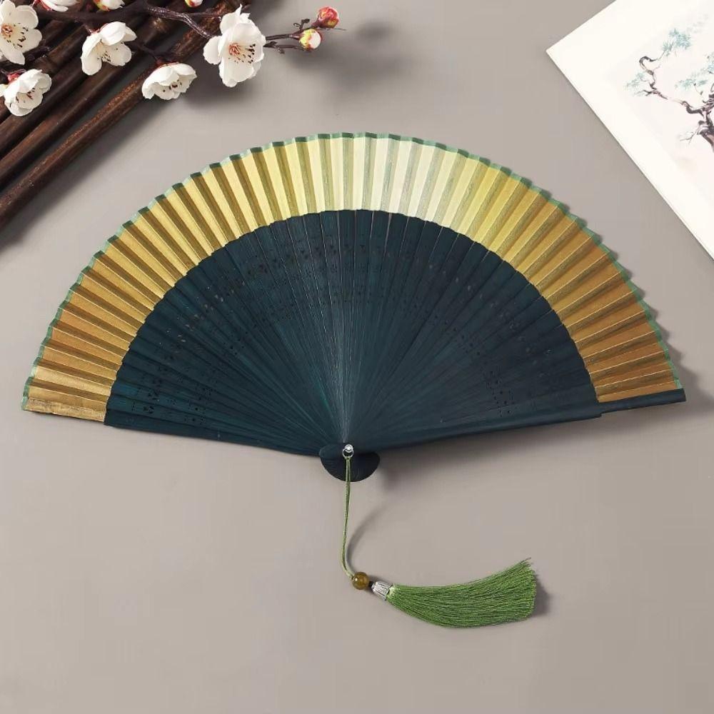 Gradient Color Retro Hand Fan Portable Dance Fan Chinese Style Bamboo Folding Fan Gift Giving