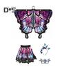 Butterfly Cloak for Kids Performance Cosplay Colorful Fairy Wing Costume with Fluttering Sleeves Layered Hem Carnivals Skirt Halloween Photography
