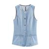 Kaslead New Women clothes Western Style Fashion Simple and Versatile Two Colors Denim Vest Vest
