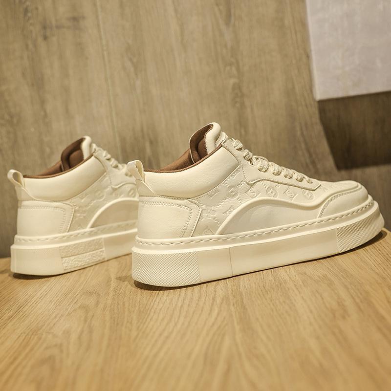 Мужские кроссовки с высоким верхом весна новинка 2025 платформа повседневные кожаные кеды нишевый дизайн высокой ценности увеличивающие рост спортивные туфли