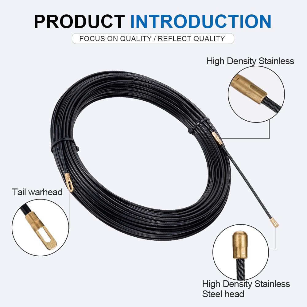 3mm 5/10/15/20/25/30/35/40M Cable Push Puller Black Fiberglass Electric Guide Device Duct Rodder Fish Tape Wall Wire Conduit