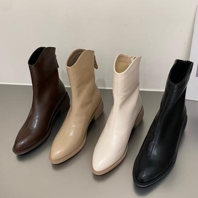 Женские ботильоны из мягкой кожи с острым носком, модные короткие ботильоны с застежкой-молнией сзади, женские ботинки в стиле ретро на осень-зиму D79