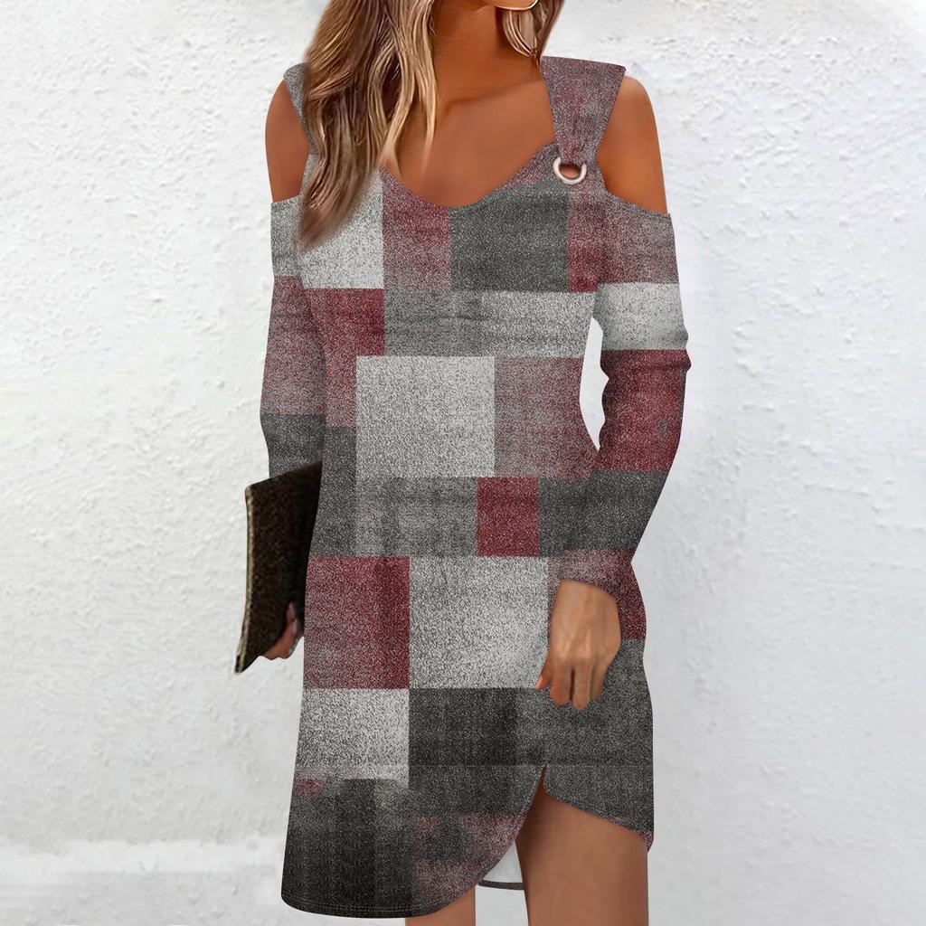 Женское осеннее и зимнее повседневное модное длинное платье с v-образным вырезом и длинным рукавом с принтом и карманом