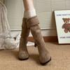 Мода 2024 года, женские зимние новые модные дизайнерские простые однотонные полусапожки для отдыха на природе, прогулок, шопинга, женские официальные сапоги