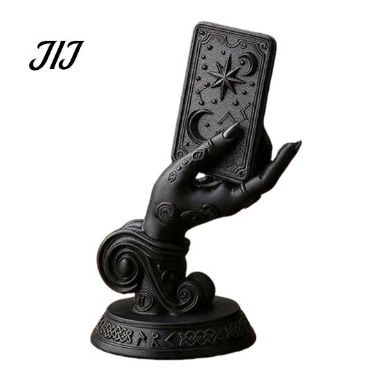 Small Gothic Collectible 3D Printed Mystic Hand Tarot Card Holder Statue, Witch Matte Black Resin Sculpture Palm Figurine, Dark Occult Desktop