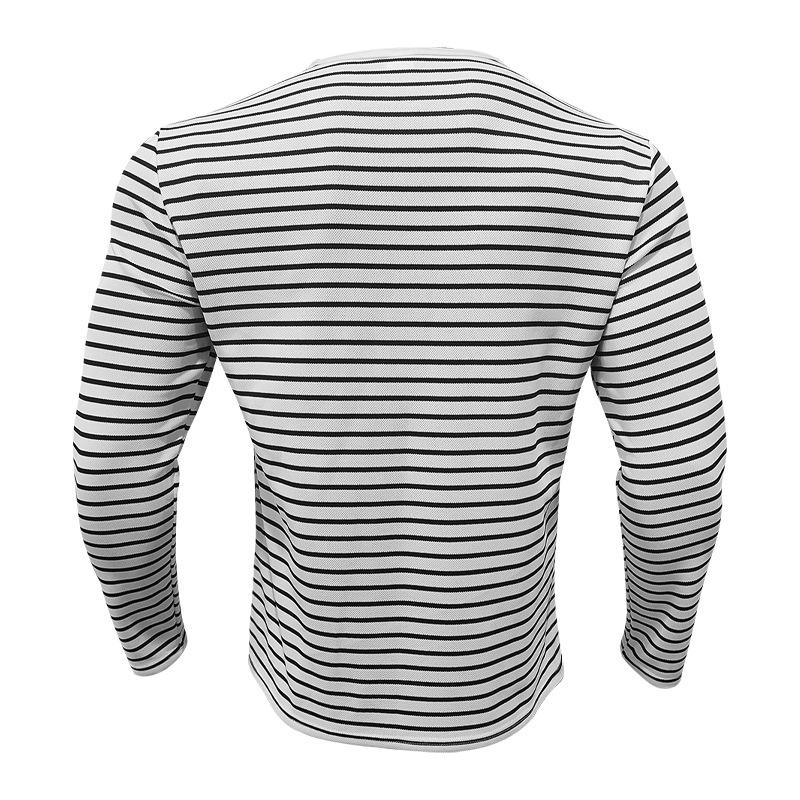 Spring Autumn Fashion Long Sleeve Men's T-shirts Button Henry Collar T Shirt For Men Vintage Striped Tees Tops