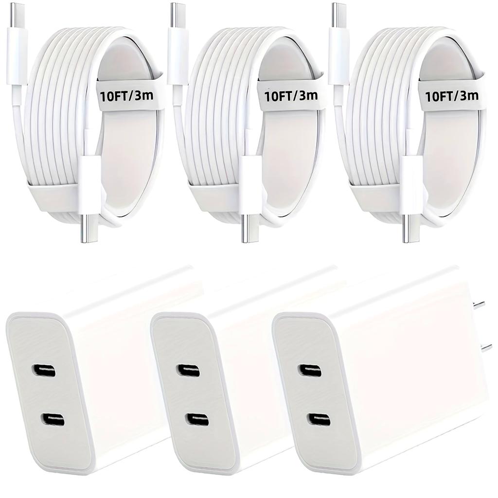 Для iPhone 16 Быстрая зарядка, 20 Вт Двойной порт USB C Зарядное устройство с кабелем USB C для быстрой зарядки 10 футов для iPhone 15 Pro Max/15 Pro/15 Plus