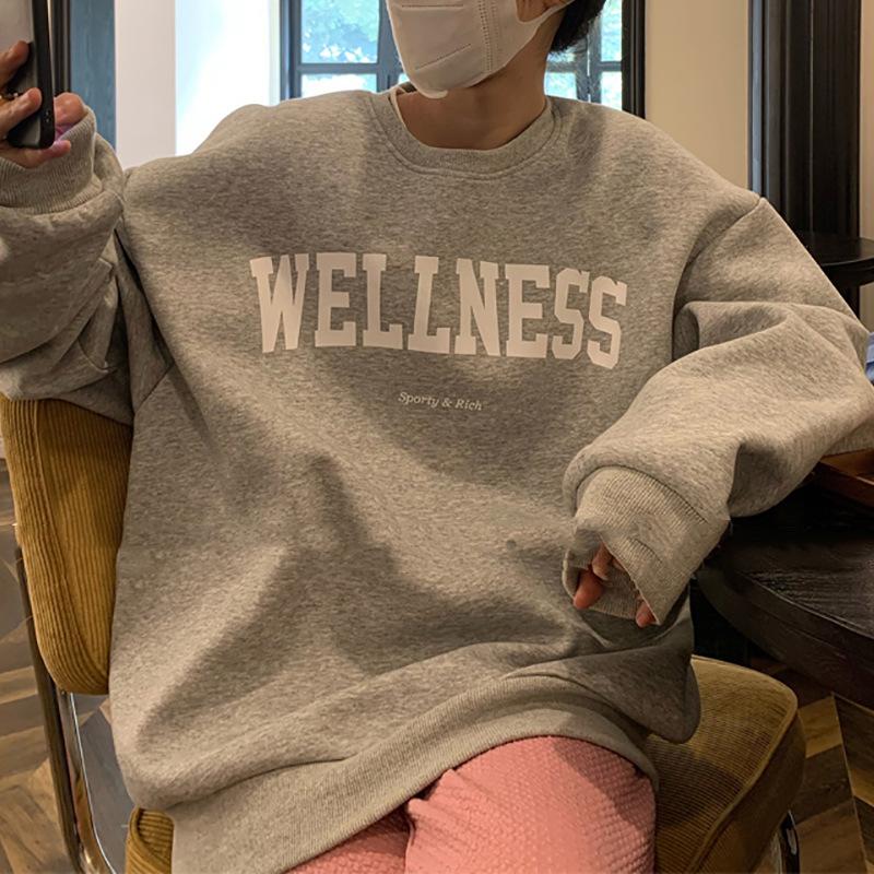 Мягкий свободный повседневный свитшот женский осенне-зимнее пальто с круглым вырезом и длинными рукавами, базовая рубашка, топы, модный ретро-универсальный свитшот