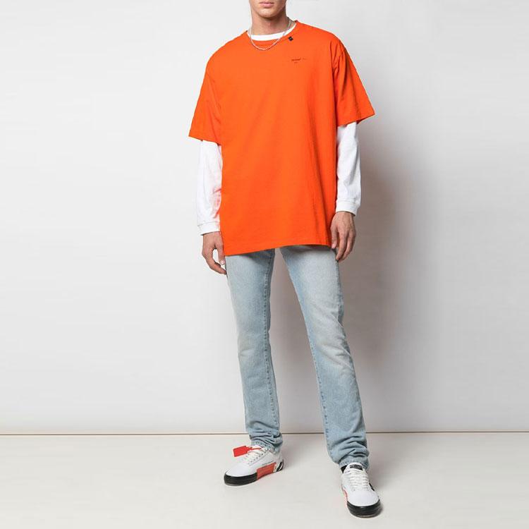 Off-White Abstract Arrows Short Sleeve Over Tee Orange Men Tops OMAA038F191850111910