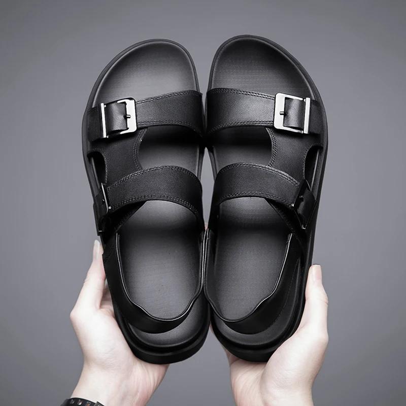 Fashion Summer Outdoor Genuine Leather Antiskid Sandals Men Casual  Leather Non-slip Breathable Tooling Shoes Soft Bottom Walking Shoes