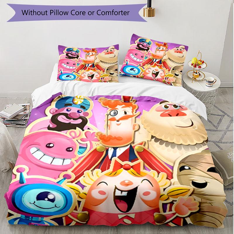 3pcs Duvet Cover Set (1*Duvet Cover + 2*Pillowcase, Without Core), Candy Crush Saga Print Soft All‑Season Bedding Set, Home Bedroom Decor Gift