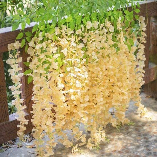 Искусственные цветы глицинии Поддельная глициния Вьющаяся гирлянда Искусственная шелковая цветочная нить для свадебной арки Церемония Вечеринка Сад Дом Декор для фона